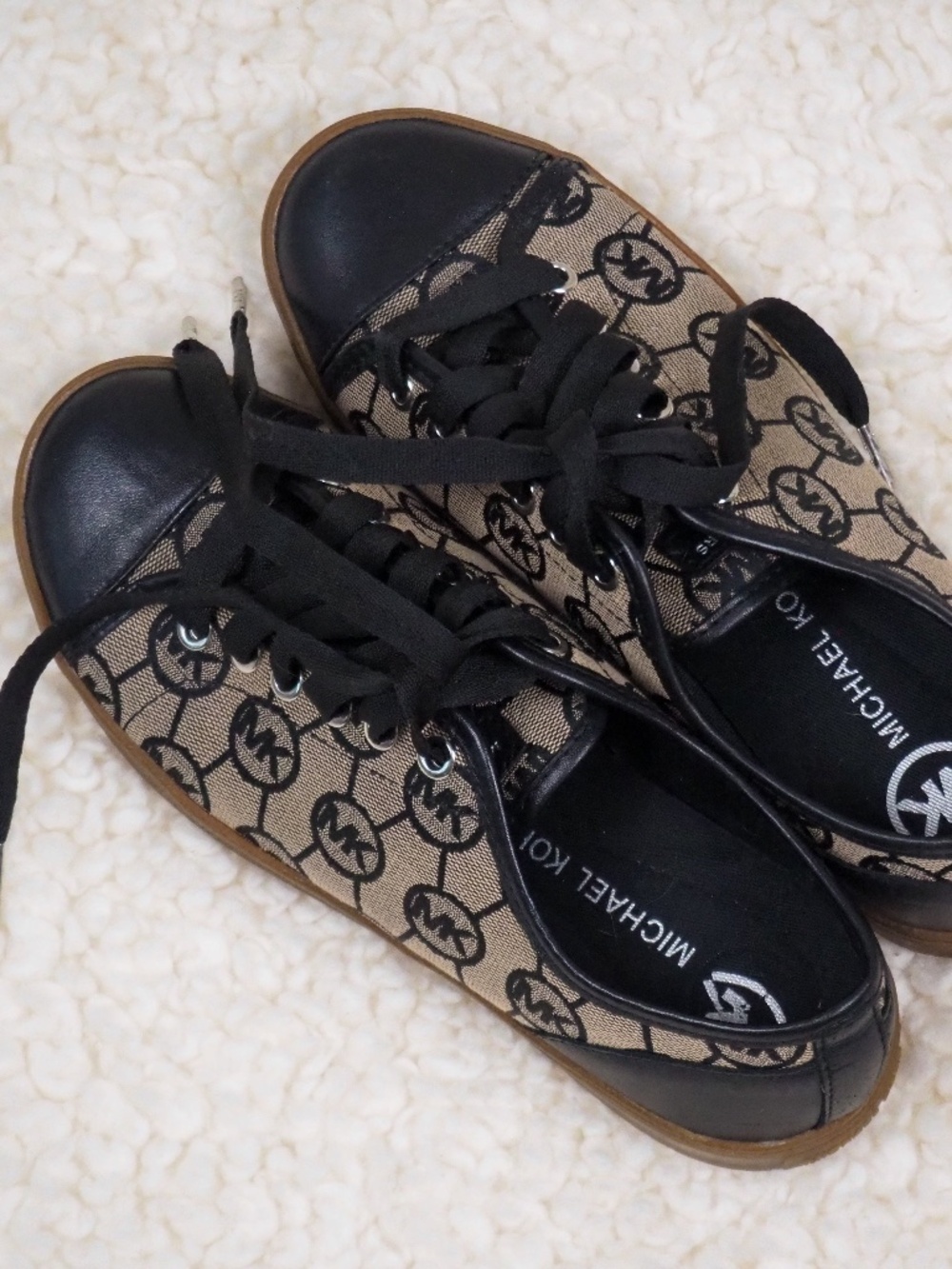 Michael Kors Brown MK Logo Lace-Up Leather Sneakers Women Size 6.5 Monogram